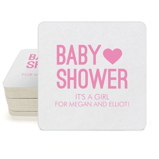 Baby Shower with Heart Square Coasters